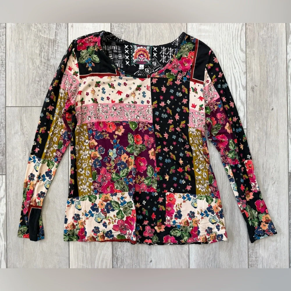 Johnny Was Santa Fe Favorite Floral Color Block Long Sleeve tee size small - Picture 3 of 7